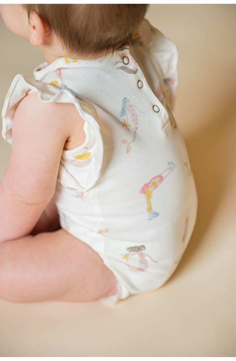 Pehr Mermaid Melody Flutter Sleeve Organic Cotton Bodysuit, Alternate, color, 