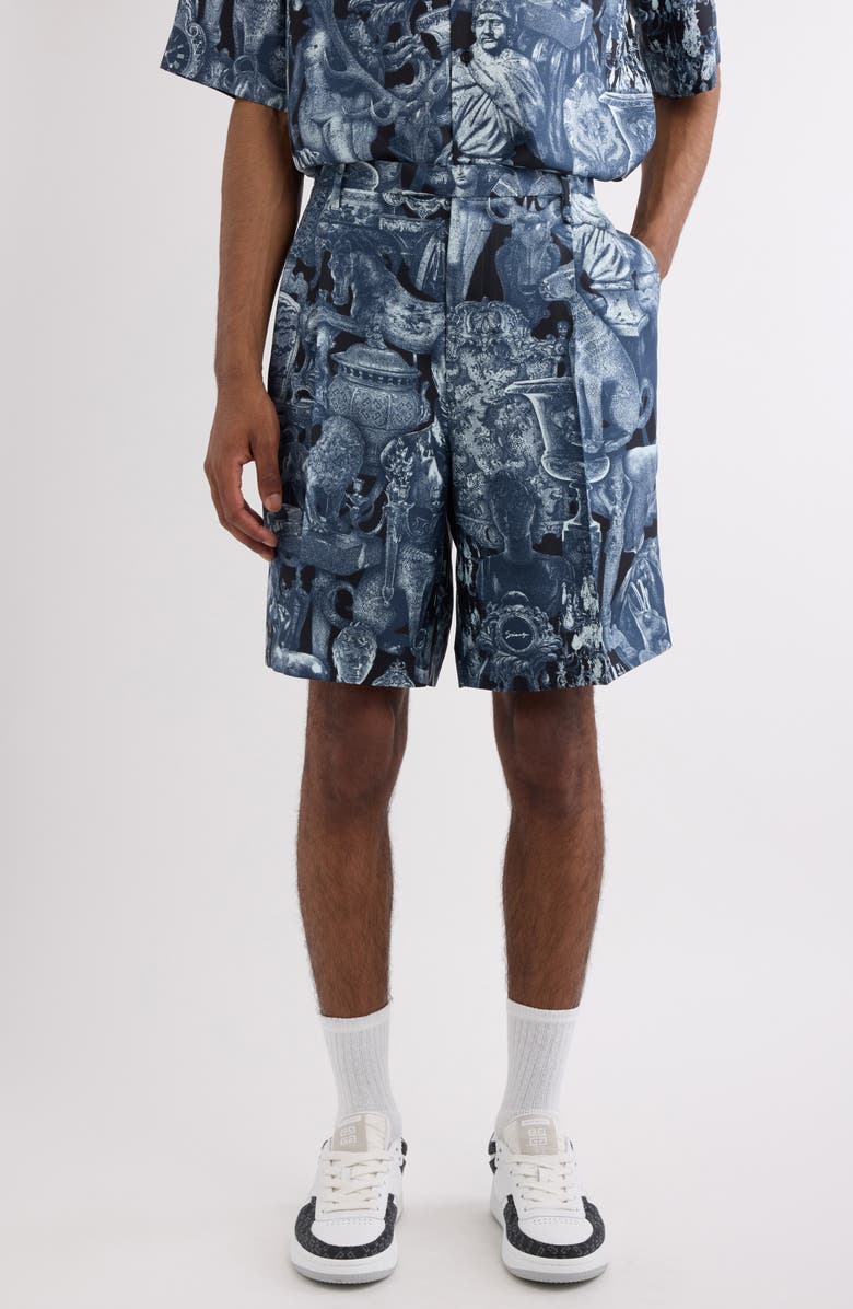 Givenchy Object Print Pleated Silk Shorts, Main, color,