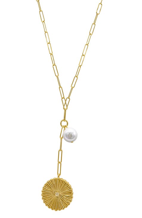 14K Yellow Gold Vermeil Pearl Drop Y-Necklace