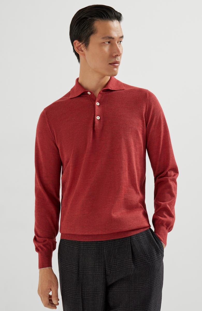 Brunello Cucinelli Lightweight knit Polo, Alternate, color, Purple-Red