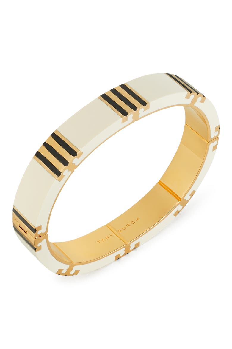 T-Stripe Bangle Bracelet, Alternate, color, TORY GOLD / NEW IVORY / BLACK