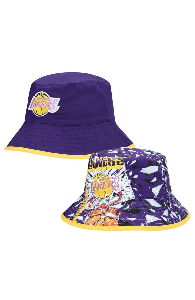 Mitchell & Ness Men's Mitchell & Ness  Purple Los Angeles Lakers Hardwood Classics Shattered Big Face Reversible Bucket Hat, Main, color, 
