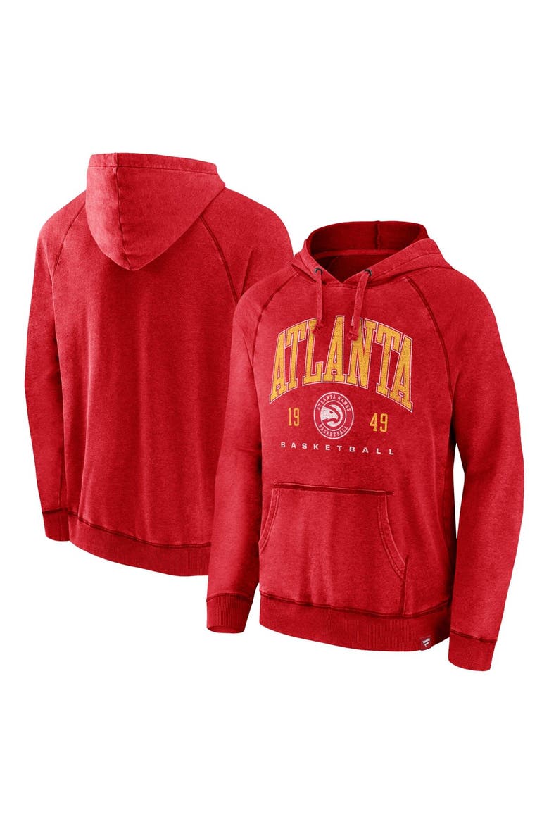 Men's Fanatics Heather Red Atlanta Hawks Foul Trouble Snow Wash Raglan Pullover Hoodie, Main, color, Heather Red