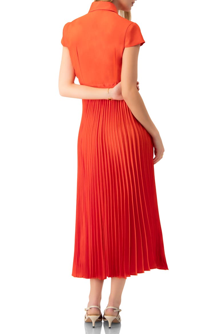 Short Sleeve Shirt Style Pleated Maxi-Dress, Alternate, color, Orange