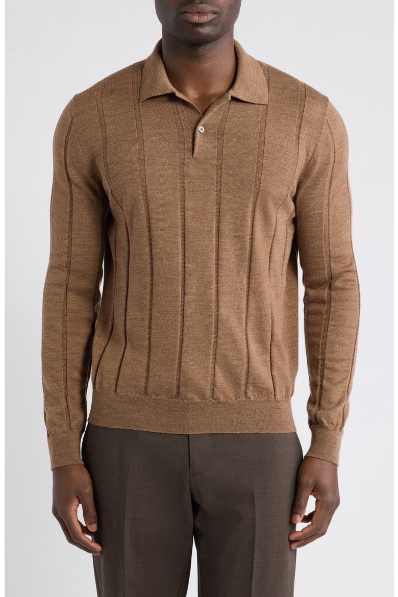 Regular Fit Long Sleeve Wool Polo, Main, color, BROWN