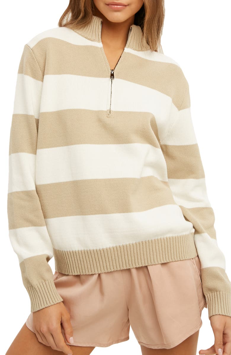 WISHLIST Stripe Half-Zip Pullover Sweater, Main, color, Ivory/ Taupe