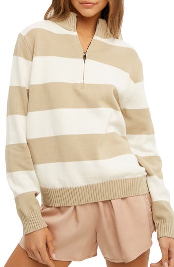 Wishlist Stripe Half-zip Pullover Sweater In Brown