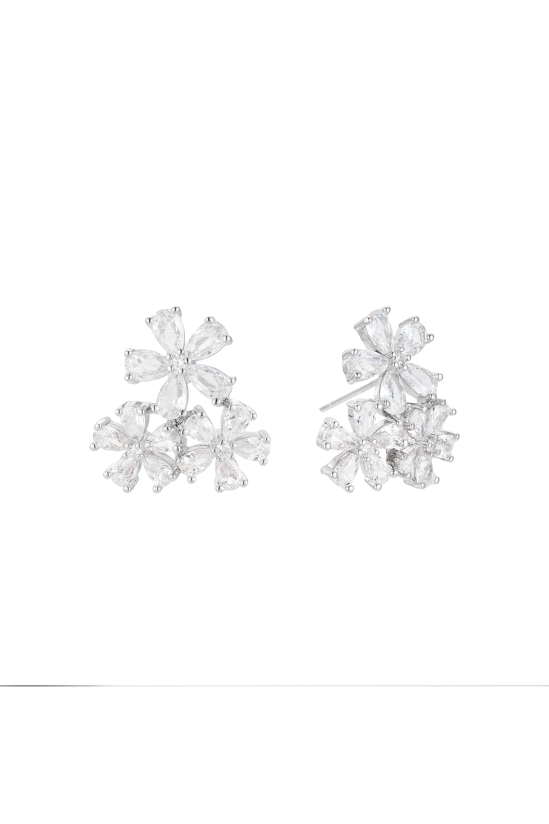 Daisy Crystal Studs, Main, color, Silver