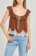 WAYF Wendy Lace Trim Ruffle Collar Top