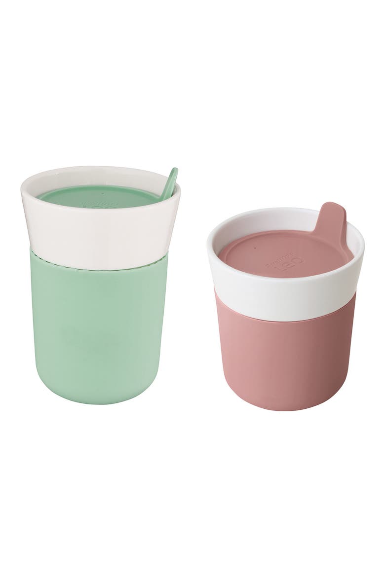 Leo 2-Piece Travel Mug Set, Main, color, WHITE/ PINK/ GREEN