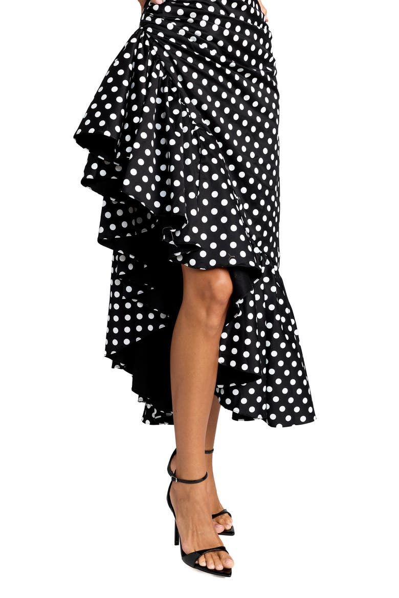 Sleeveless Polka Dot Midi Dress with Ruffled Hem, Alternate, color, Black Ivory