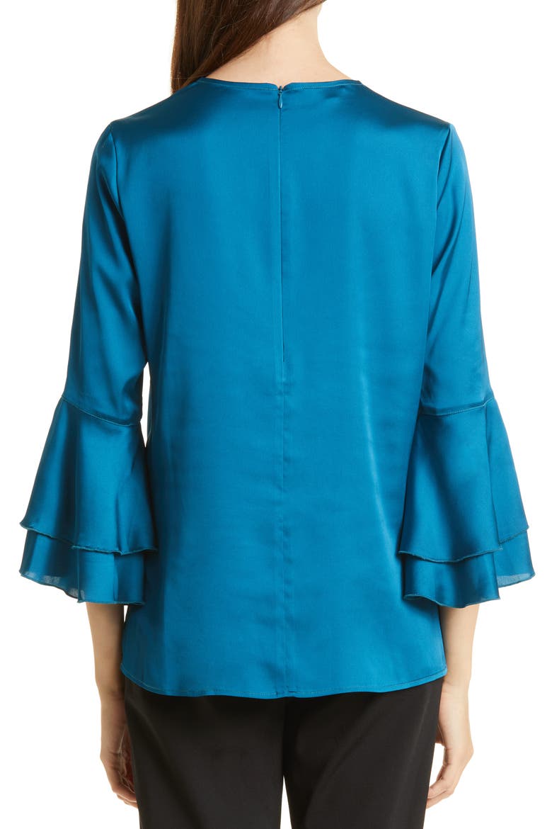 Layered Bell Sleeve Crêpe de Chine Top, Alternate, color, GALACTIC TEAL