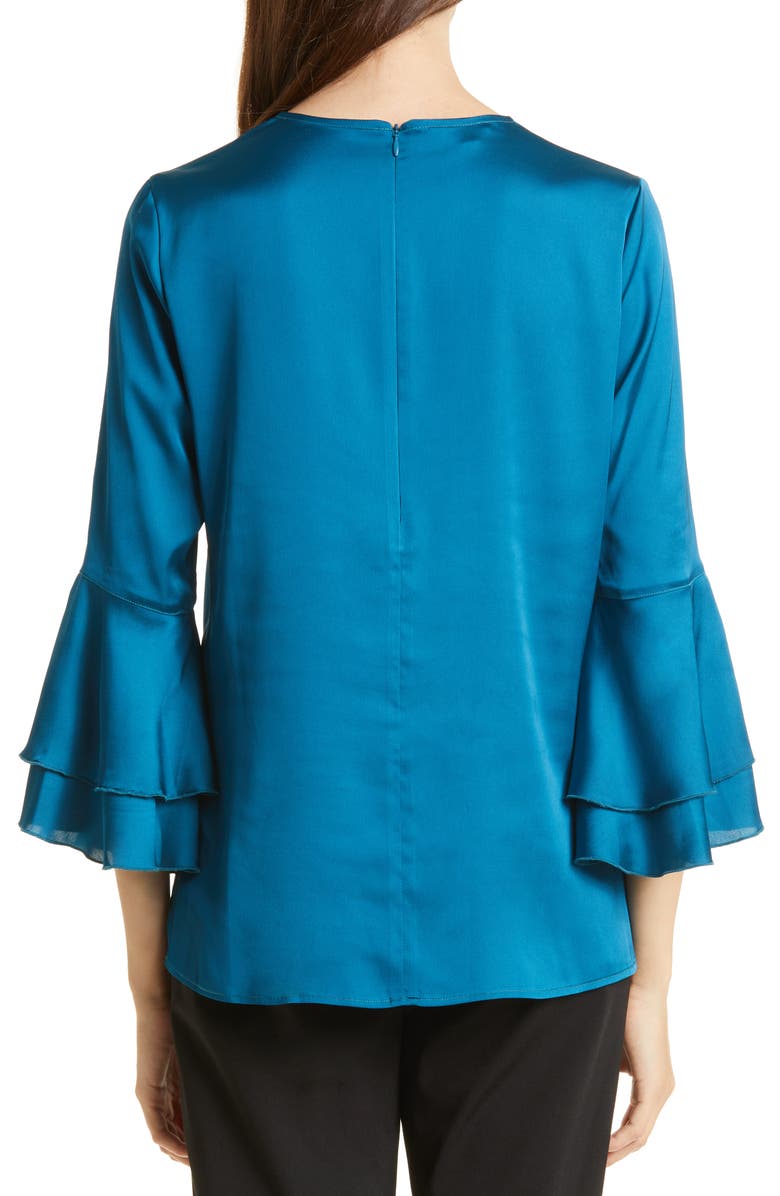 Misook Layered Bell Sleeve Crêpe de Chine Top, Alternate, color, 