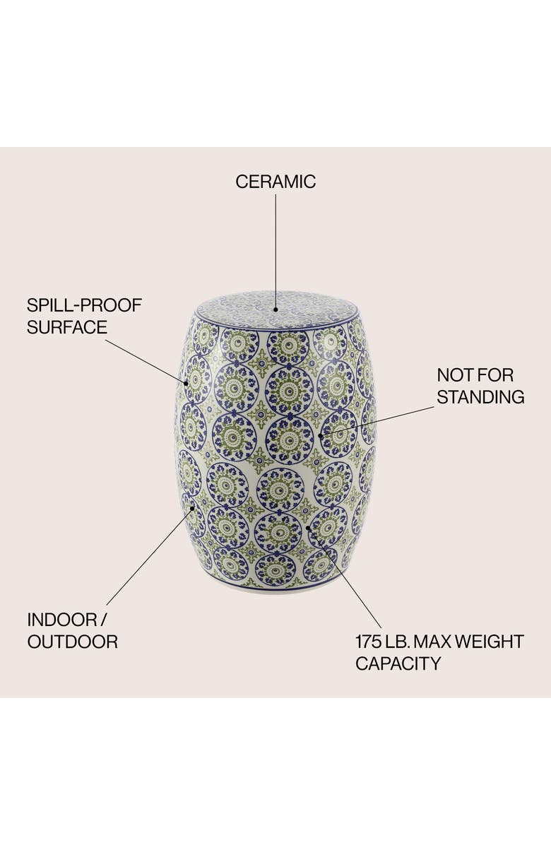 JONATHAN Y Lula 17.25" Suzani Ceramic Garden Stool, Alternate, color, Blue/Green