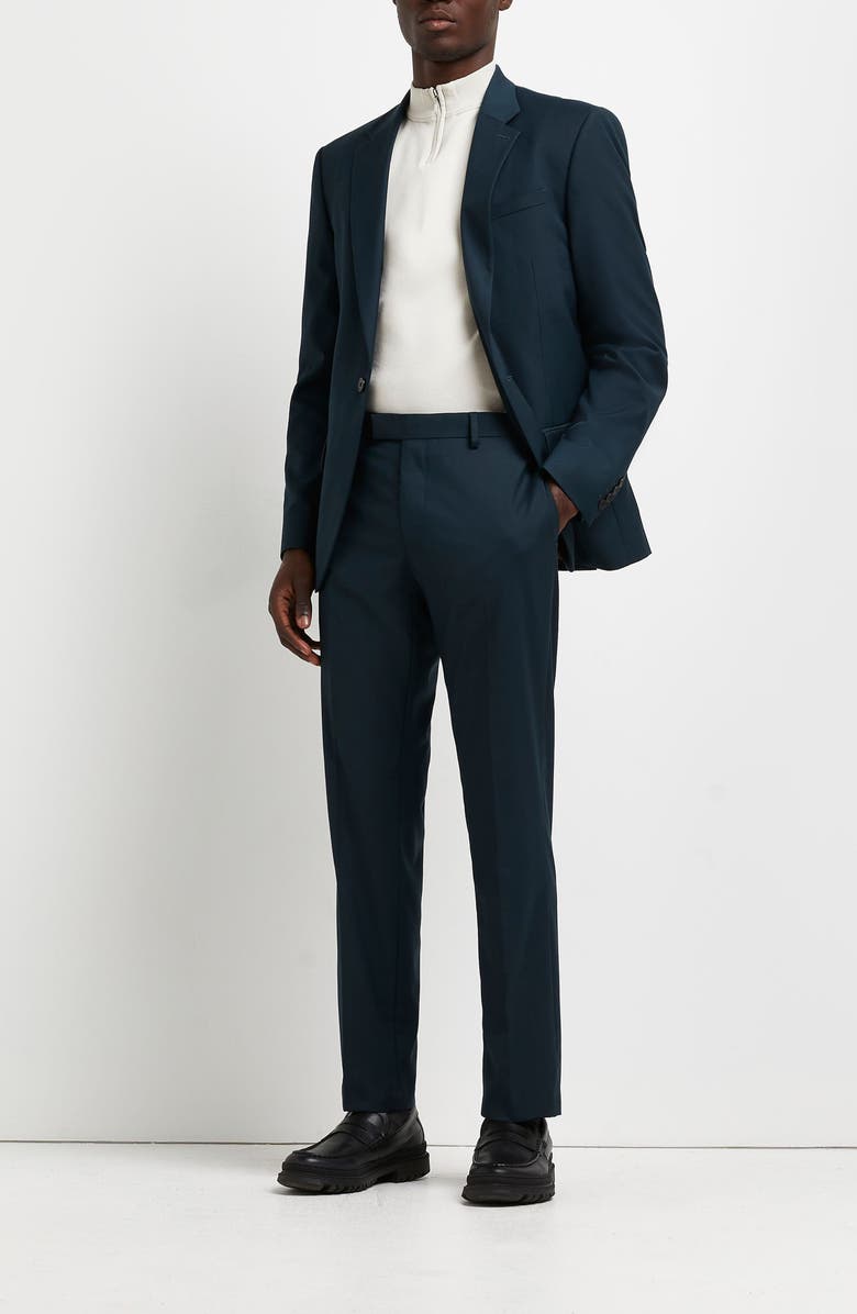 River Island Green Teal Slim Suit Trousers, Alternate, color, 