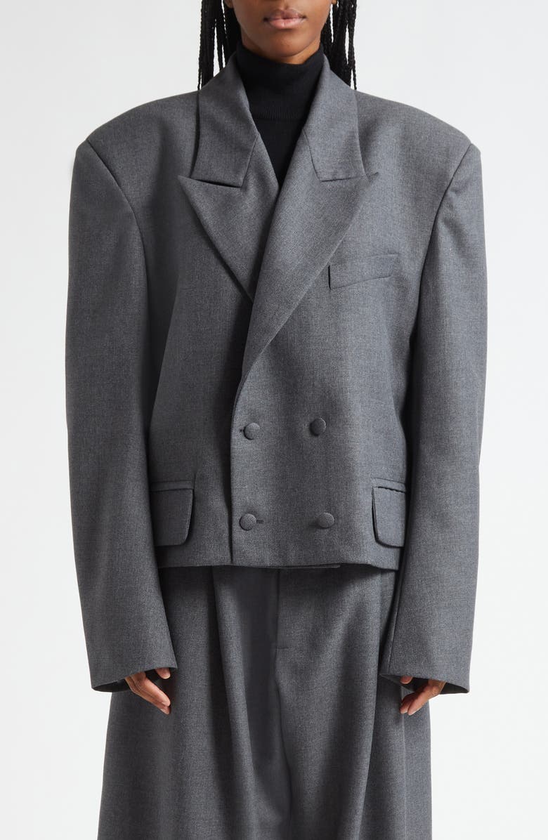 Vaquera Slouchy Crop Double Breasted Blazer, Main, color, Dark Grey 1