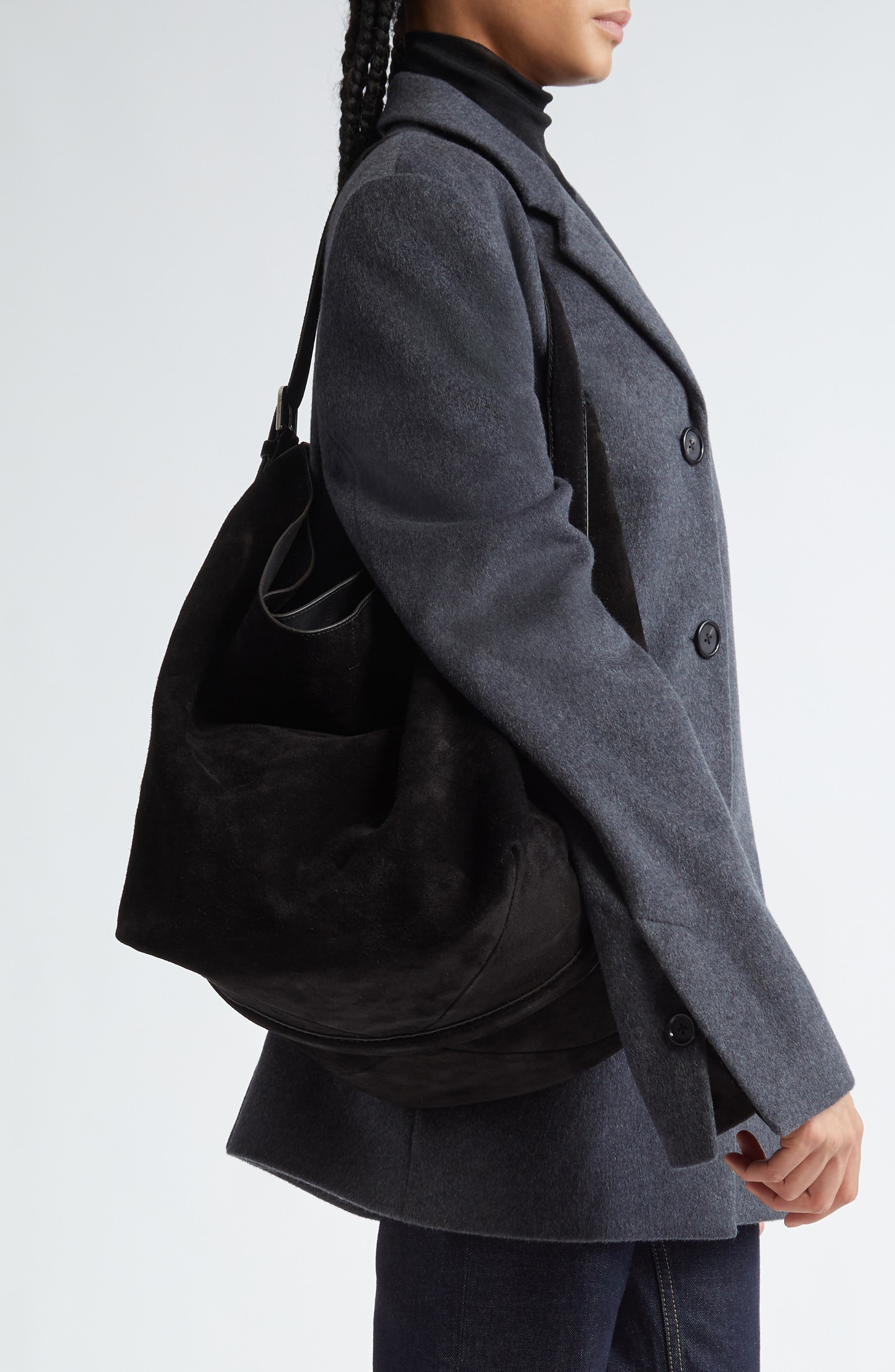 TOTEME Belt Strap Suede Hobo Bag, Alternate, color, Espresso