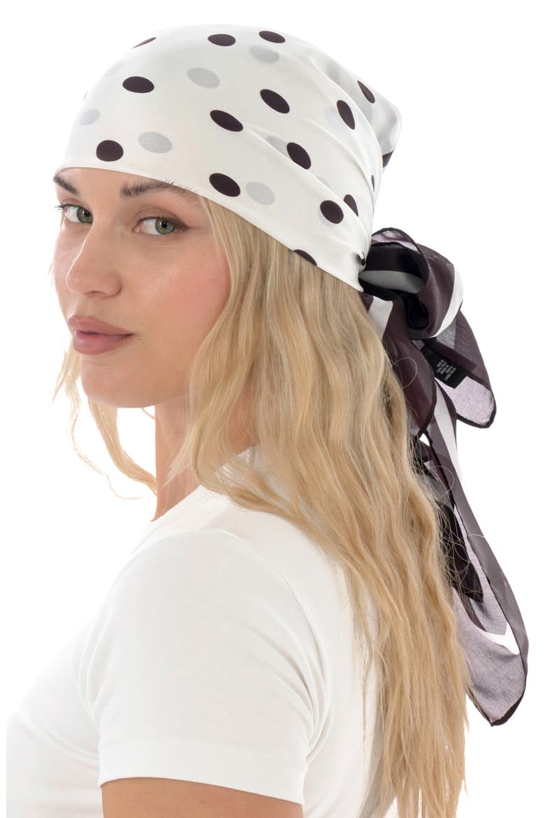 Polka Dot Satin Square Scarf, Alternate, color, BROWN