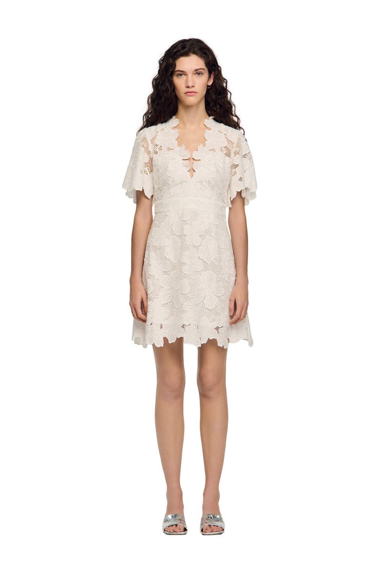 Flower print short dress, Main, color, White