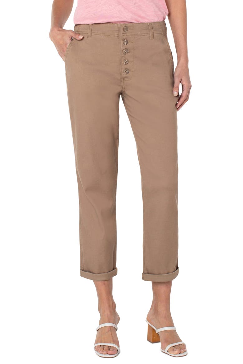 x Living in Yellow High Waist Cuffed Crop Button Fly Pants, Main, color, ASHWOOD BROWN