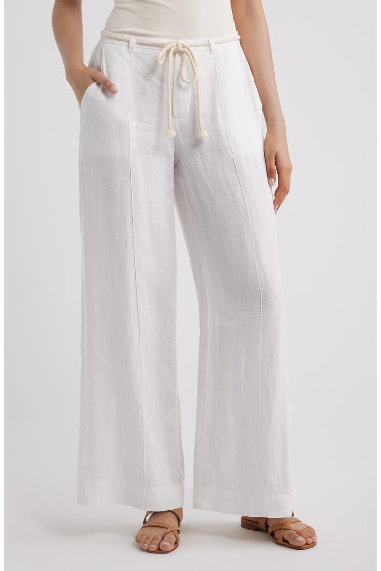 Pintuck Linen Pants, Main, color, WHITE