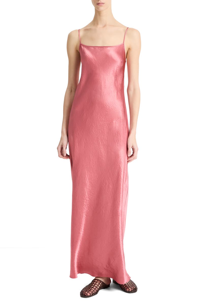 Vince Hammered Satin Maxi Slipdress, Main, color, Peony Wood