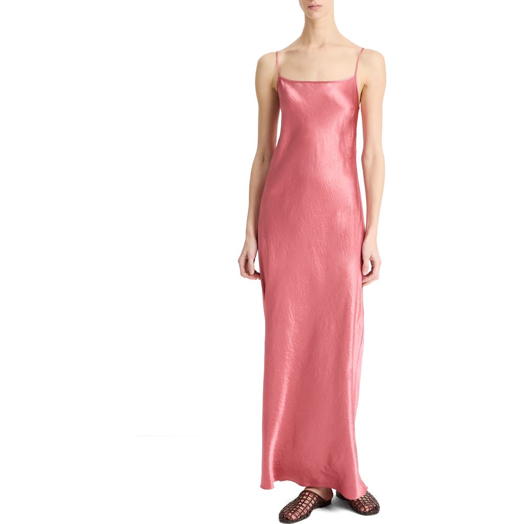 Vince Hammered Satin Maxi Slipdress In Pink