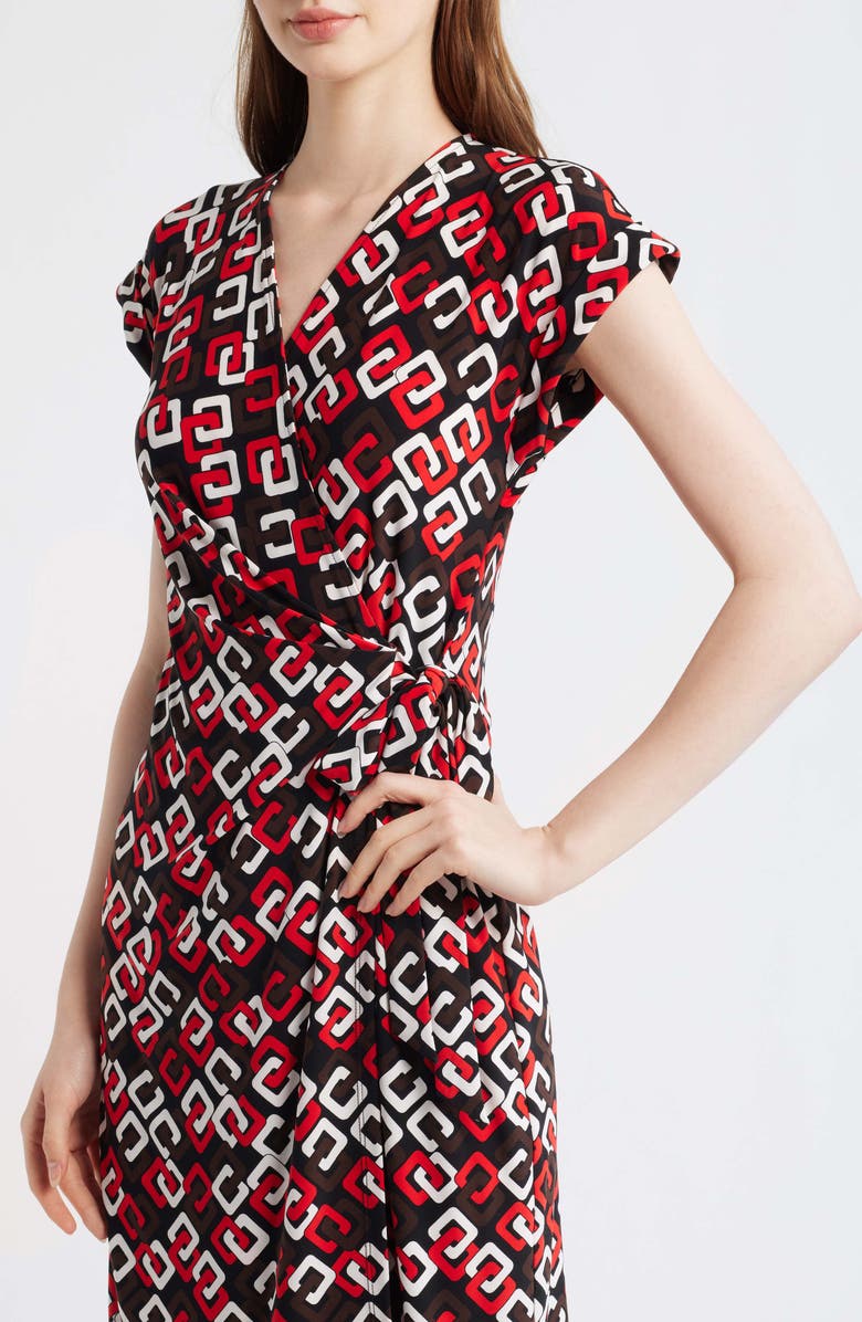 Anne Klein Print Wrap Dress, Alternate, color, Begonia Red Multi