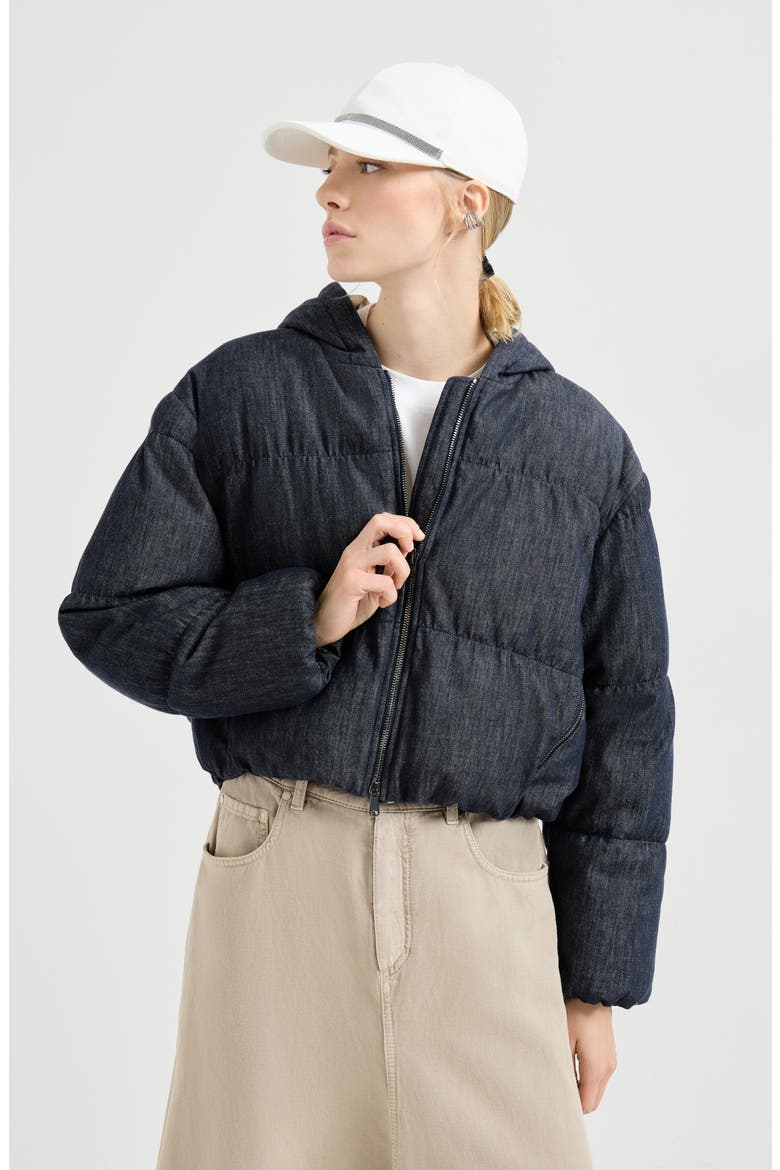 Denim-effect twill down jacket, Alternate, color, Denim