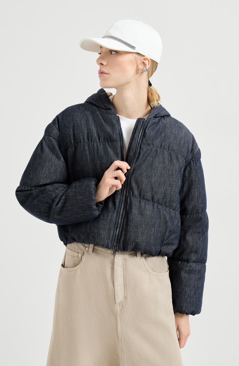 Brunello Cucinelli Denim-effect twill down jacket, Alternate, color, Denim