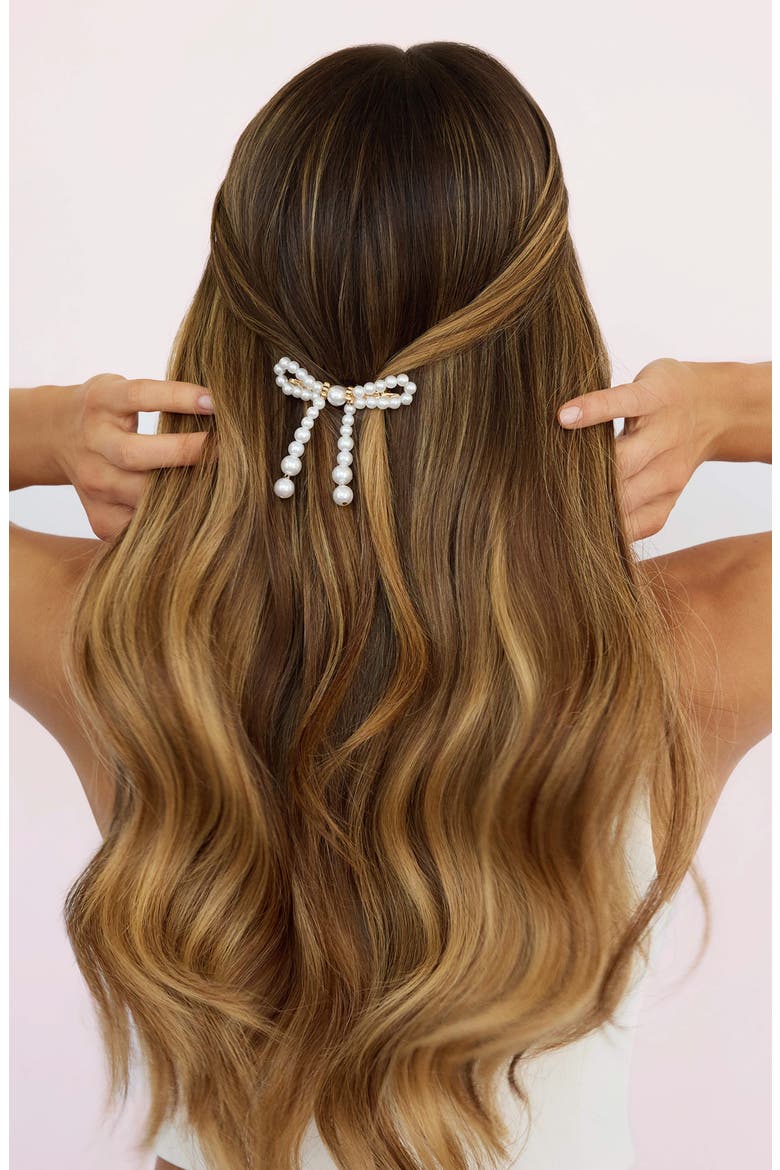 Aurora Faux Pearl Barrette, Alternate, color, GOLD