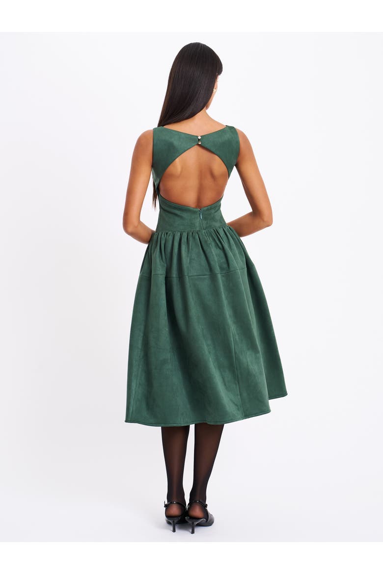 Laila Suede Boat Neck Backless Midi Dress, Alternate, color, Green