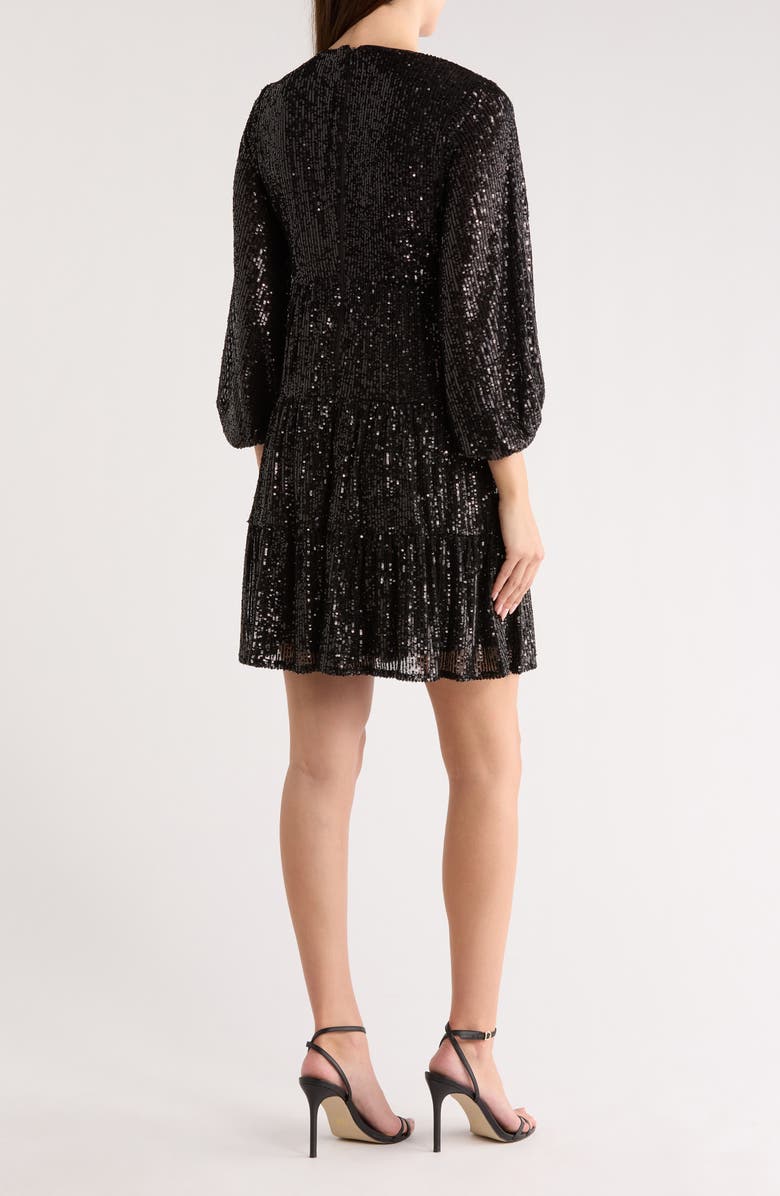 Eliza J Sequin Tiered Cocktail Dress, Alternate, color, Black