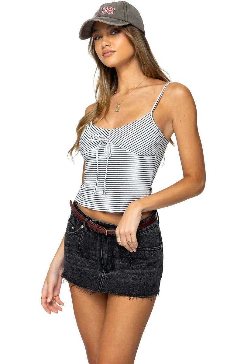 EDIKTED Tova Stripe Stretch Cotton Camisole, Alternate, color, Black-And-White
