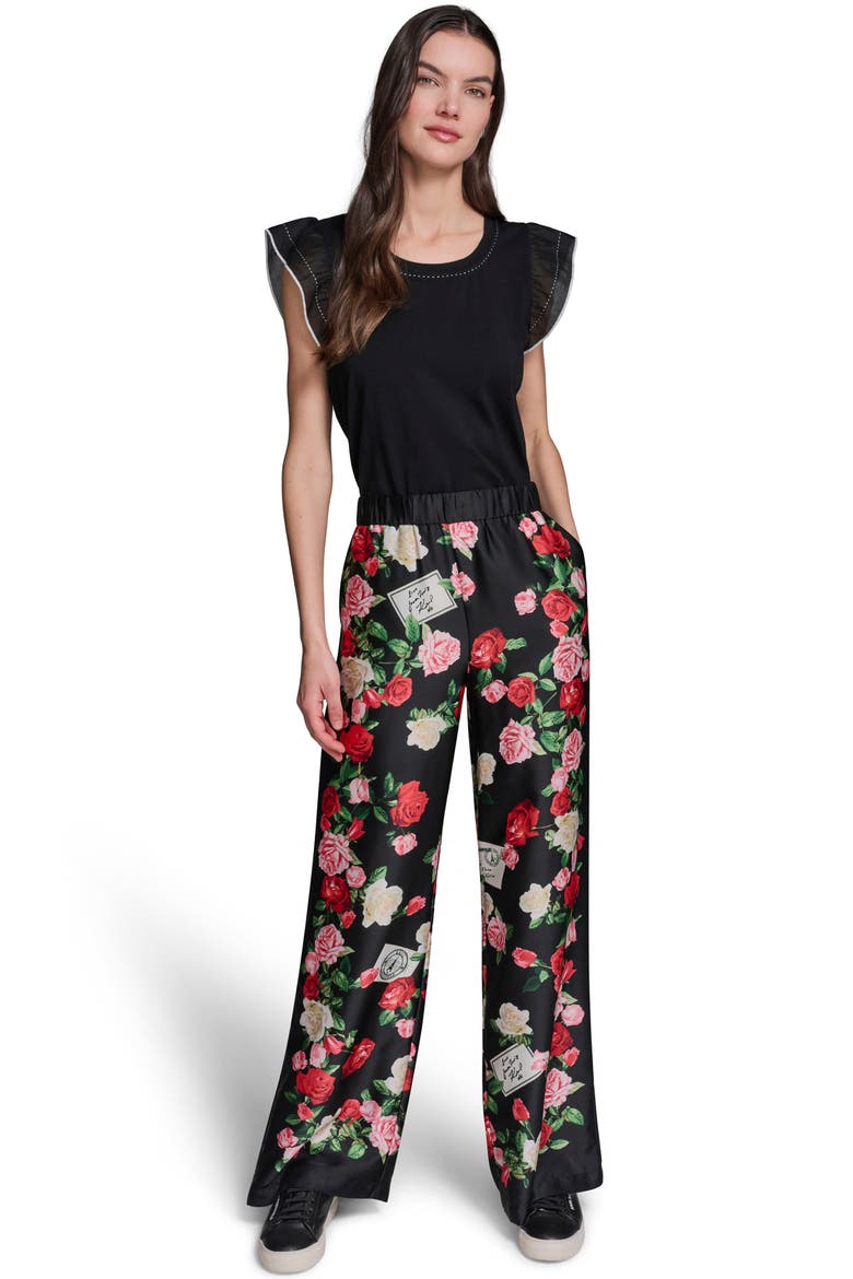 Floral Satin Pants, Alternate, color, BLACK MULTI