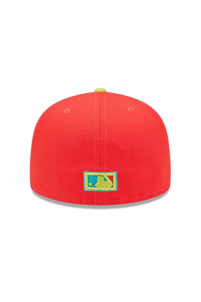 Men's New Era Red/Neon Green Florida Marlins 1993 Inaugural Season  Lava Highlighter Combo 59FIFTY Fitted Hat, Alternate, color, Red