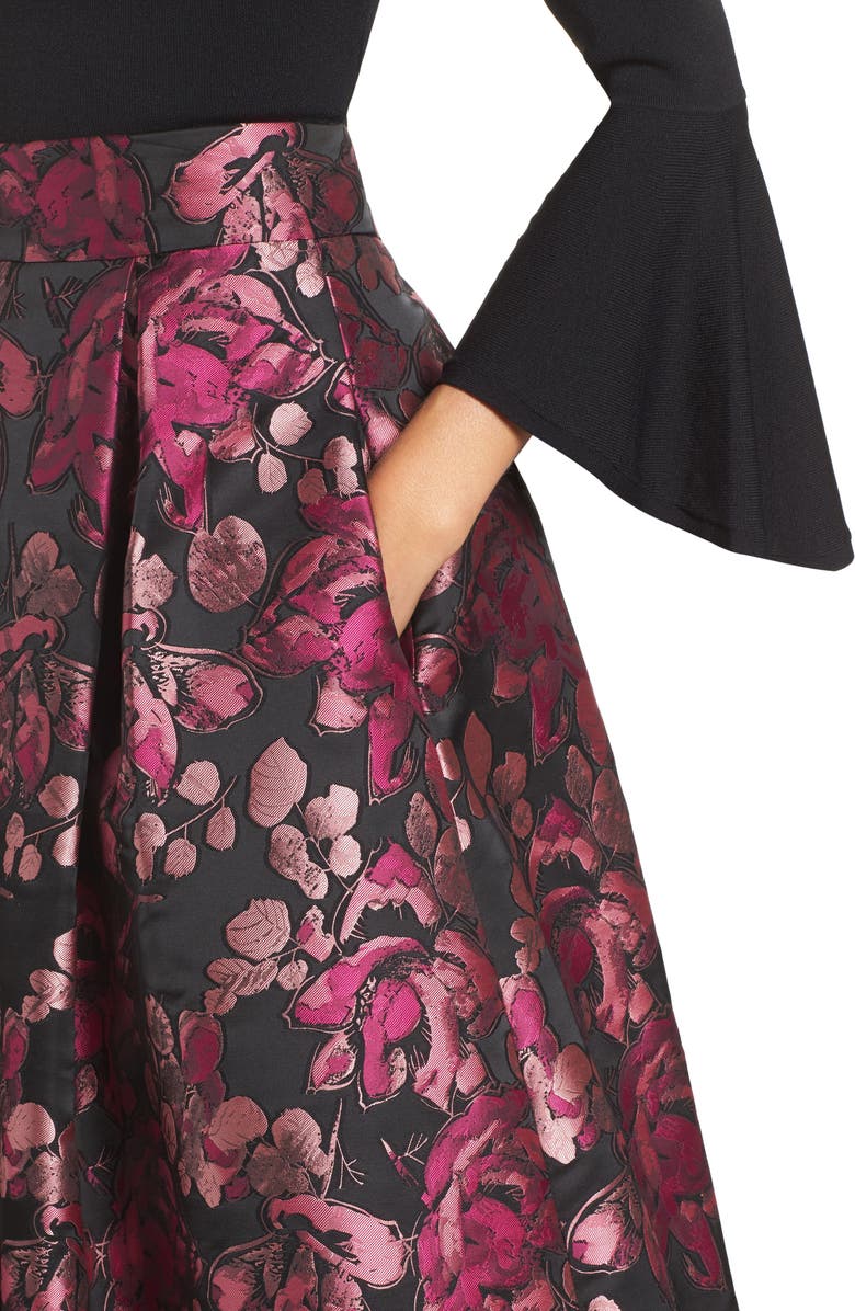 Eliza J Floral Jacquard Midi Skirt, Alternate, color,