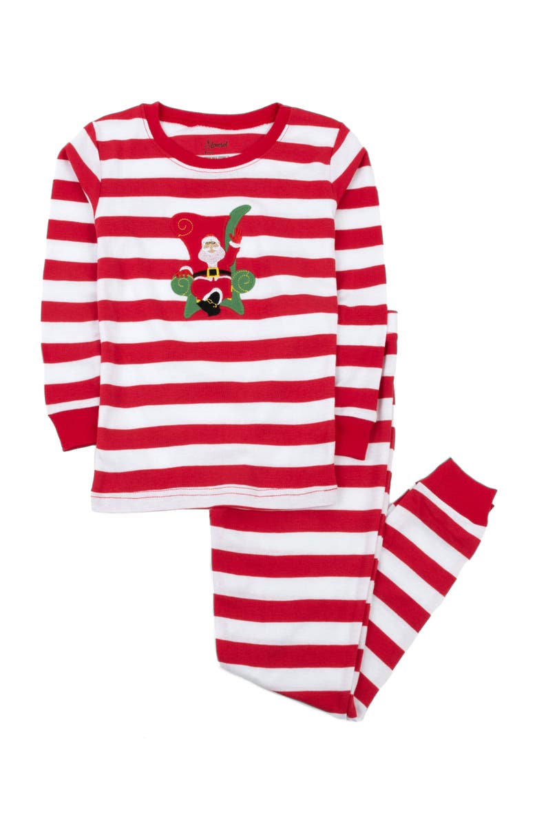 Leveret Kids Cotton Two-Piece Printed Holiday Pajamas, Alternate, color, Striped Red & White Santa