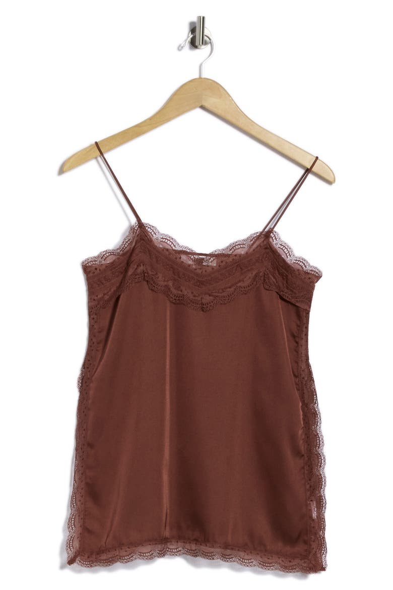 Lace Trim Satin Camisole, Alternate, color, BURGUNDY