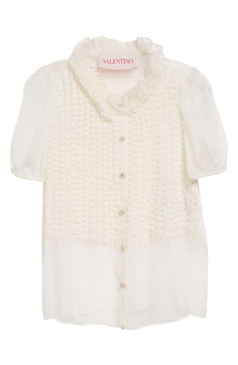 Valentino Garavani Ruffle Silk Chiffon Top, Alternate, color, Ivory