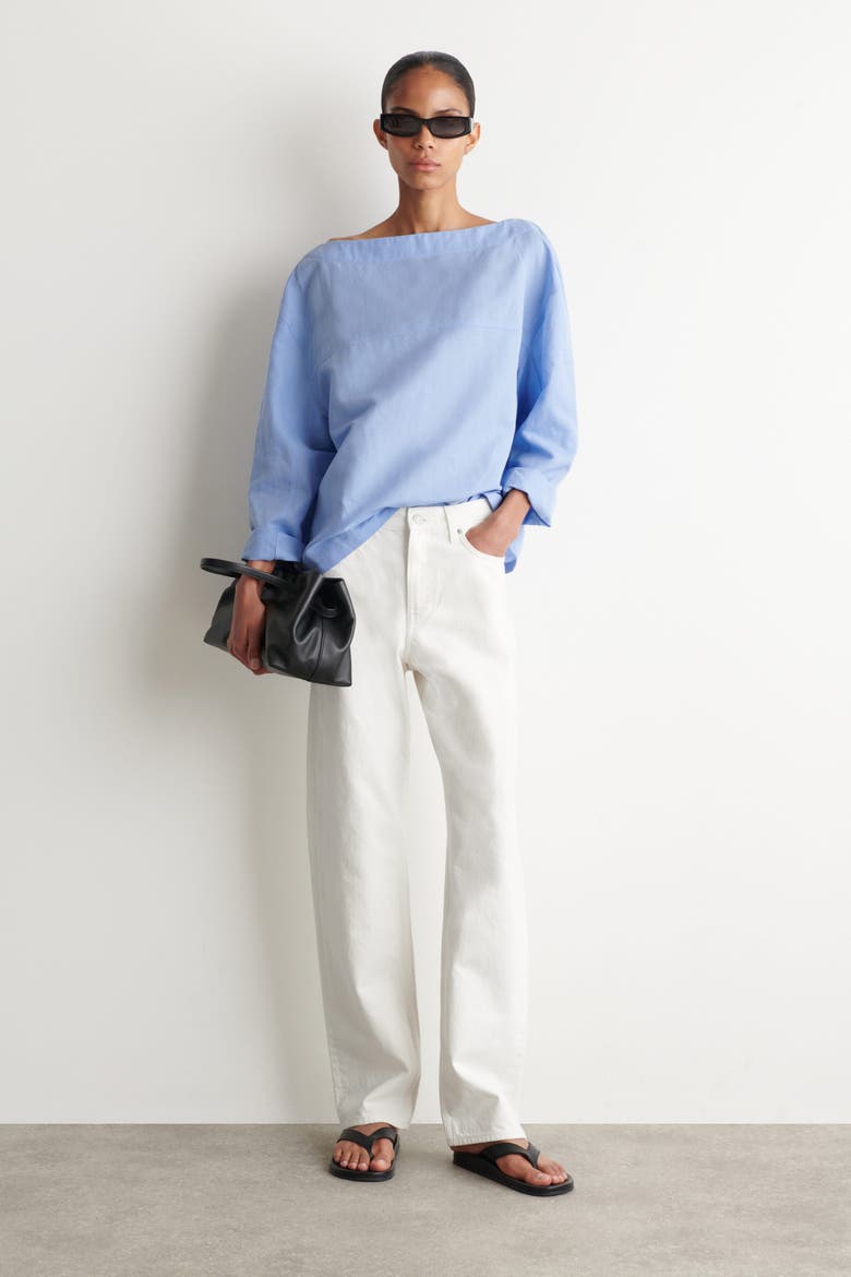 Boat-Neck Linen Blouse, Alternate, color, LIGHT BLUE