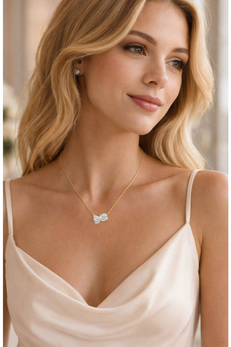 2 ct. t.w. Toi et Moi Moissanite Necklace (Pear & Round-Cut, Color D, FL Clarity) in Gold Vermeil, Alternate, color, Gold