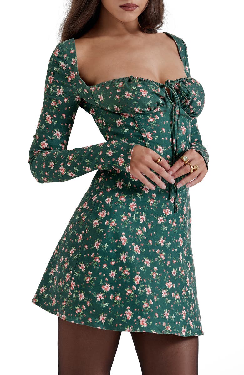 HOUSE OF CB Malika Long Sleeve Cocktail Minidress, Alternate, color, Christmas Print