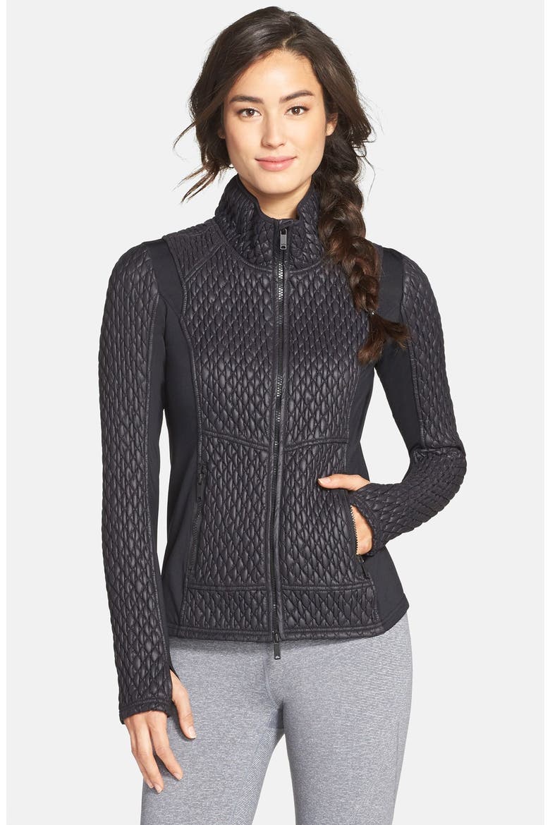 'Double Diamond' Quilted Jacket, Main, color, BLACK