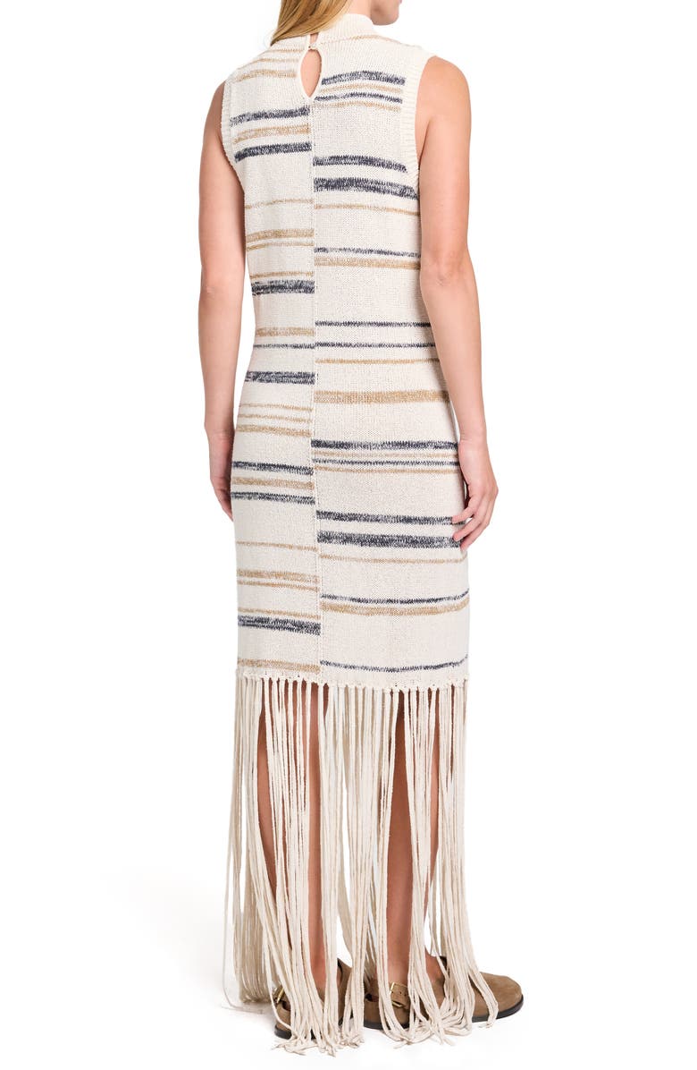 TWP Stripe Fringe Detail Stretch Silk & Linen Sweater Dress, Alternate, color, Ivory Multi