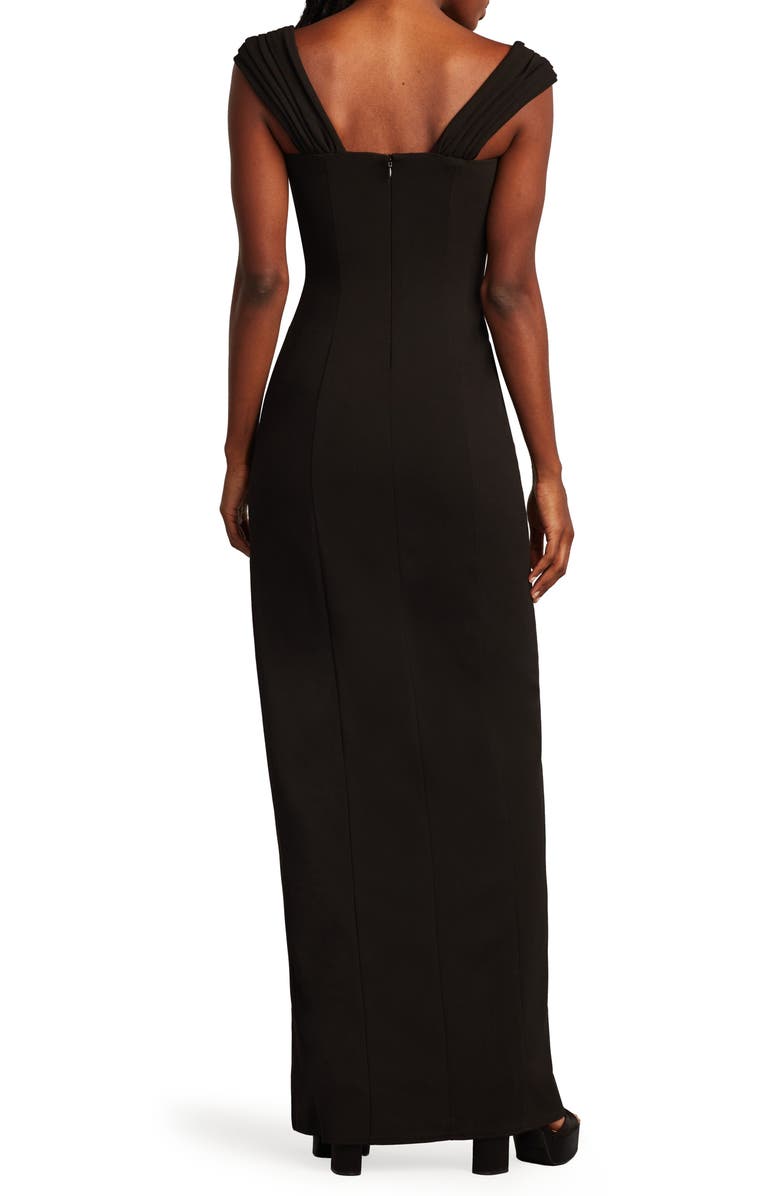 SHO by Tadashi Shoji Embellished Shoulder Ruched Body-Con Gown, Alternate, color, Black