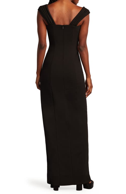 Sho By Tadashi Shoji Embellished Shoulder Ruched Body-con Gown In Black