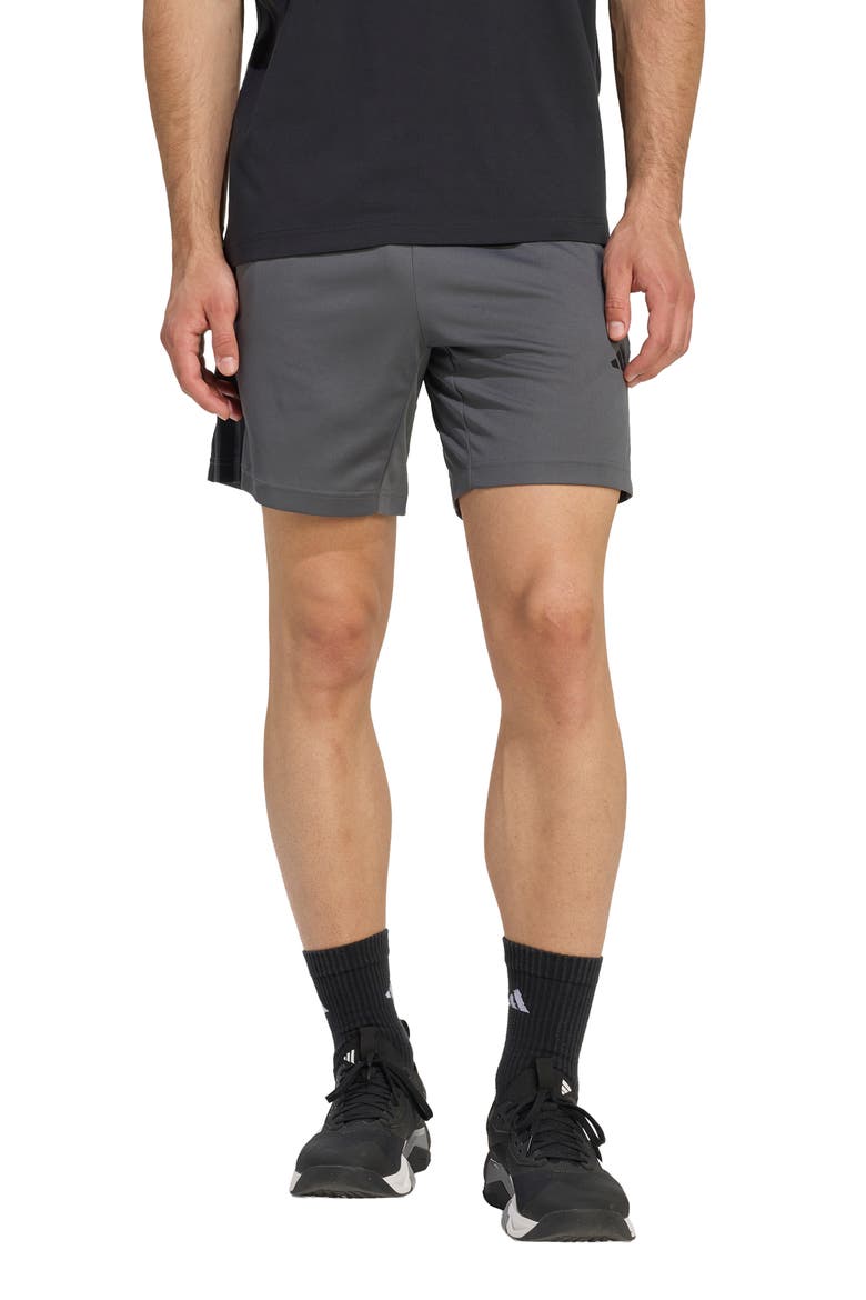 Essentials 3-Stripes Shorts, Main, color, GREY FIVE/ BLACK