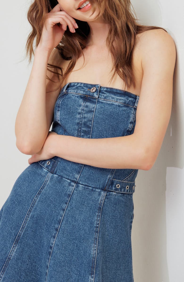 FREEMARKET Strapless Denim Maxi Dress, Alternate, color, Indigo Denim