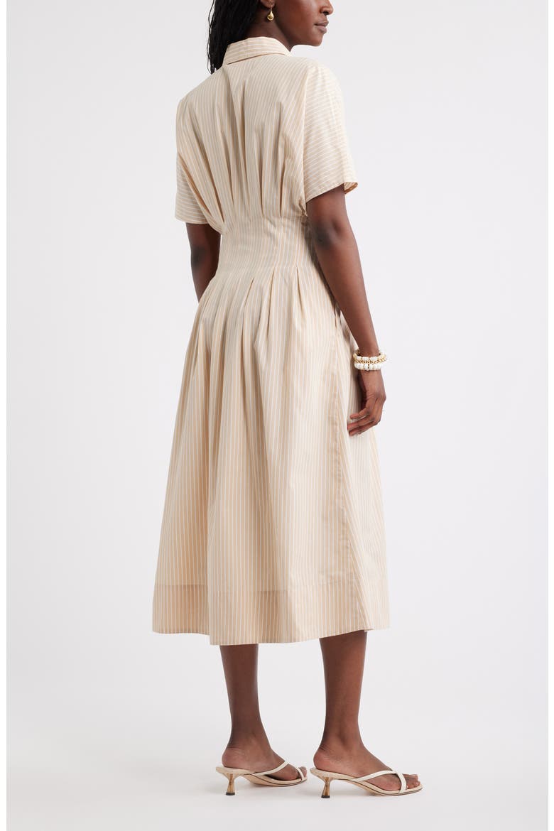 Stripe Pleated Dolman Sleeve Midi Shirtdress, Alternate, color, TAN SHORE-WHITE CORA STRIPE